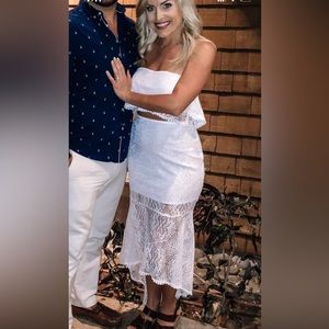White bridal two piece lace skirt and top